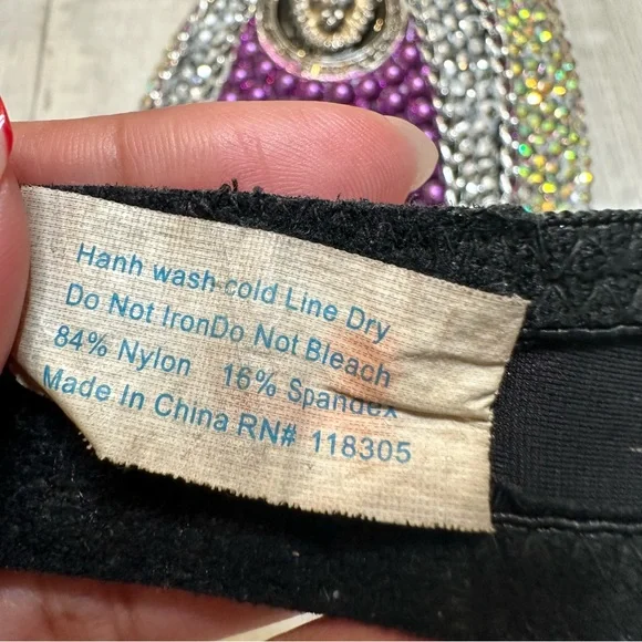 Silver & Purple Rhinestone Decorated Bra 34C - Picture 9 of 10